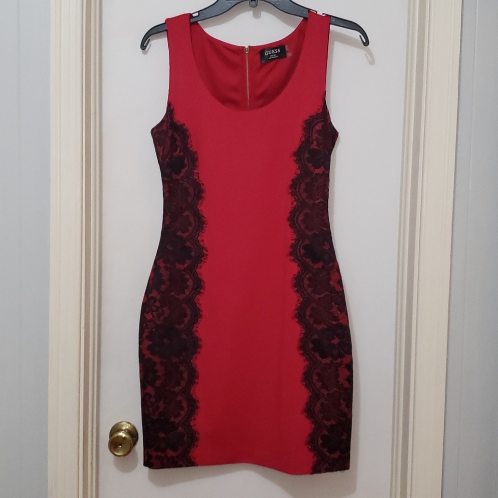 Guess Lace Detail Red Dress